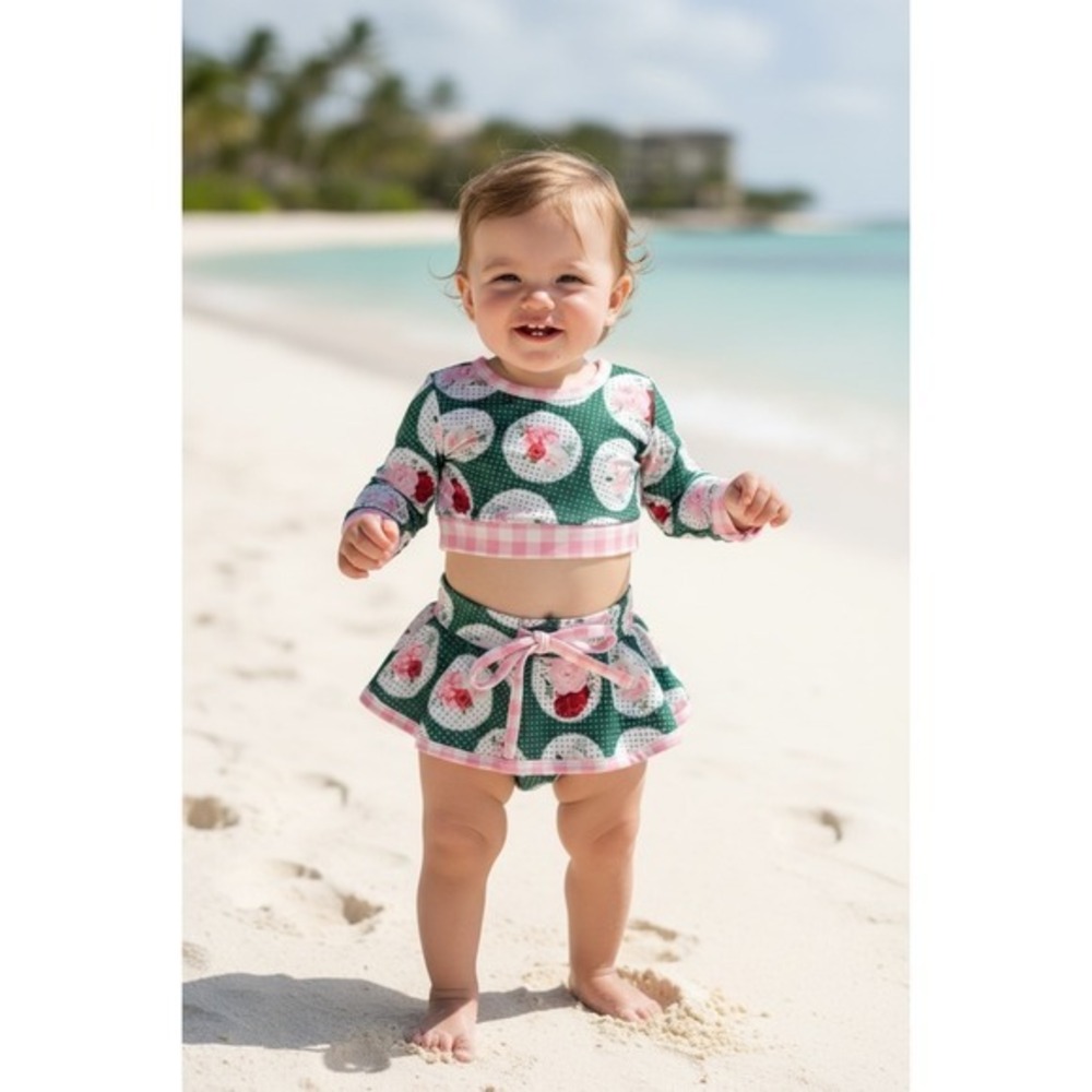 Charming Kids Bikini Set with Green and Pink Design‎ NWOT